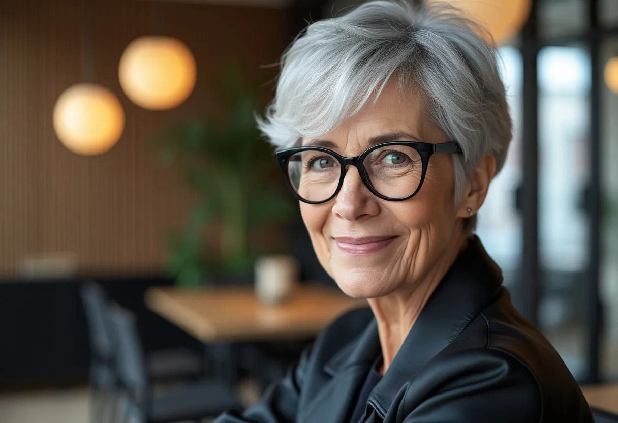 coiffure femme 60 ans lunettes portrait